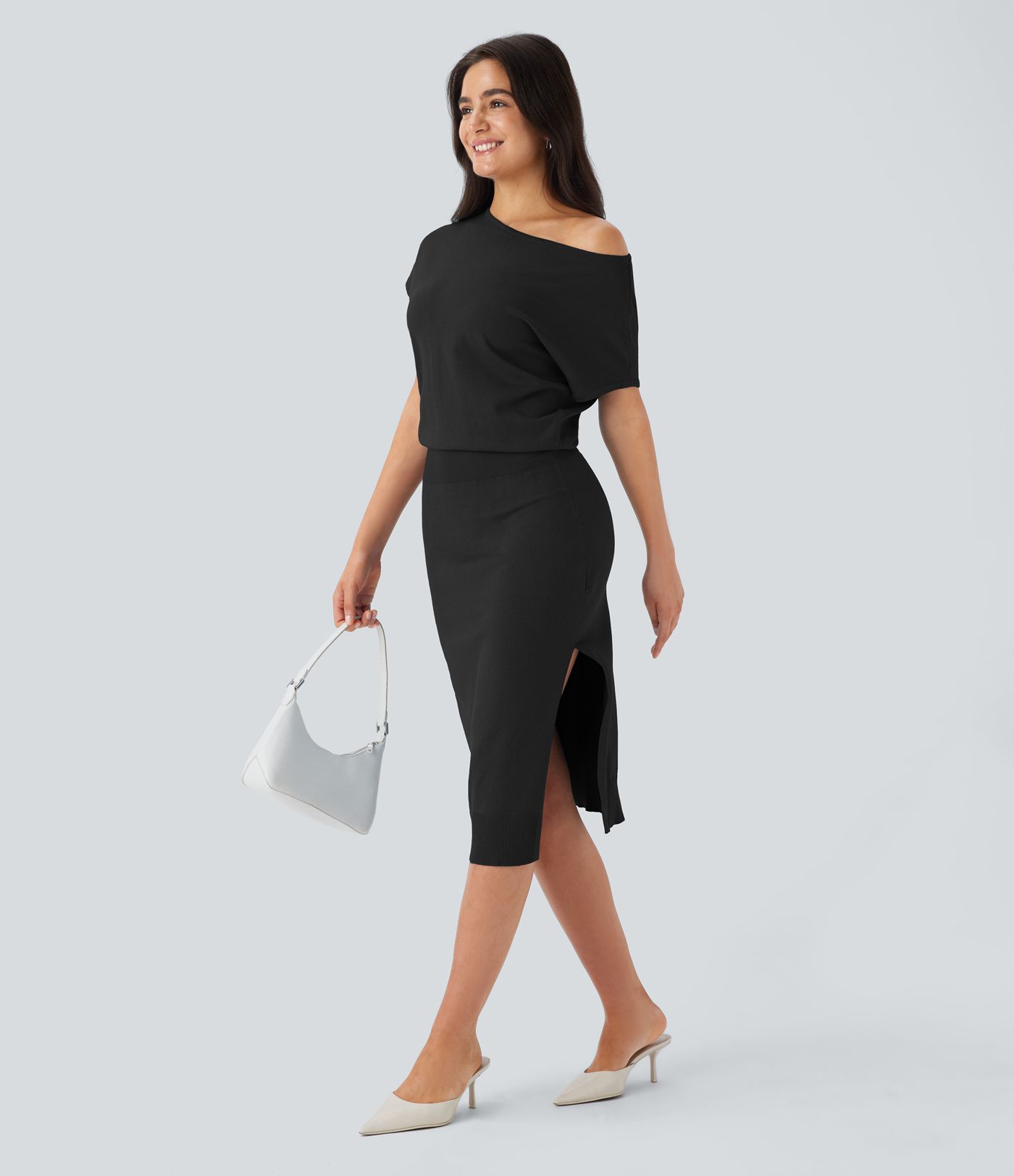 Off Shoulder Short Sleeve Midi Slim Casual Sweater Dress