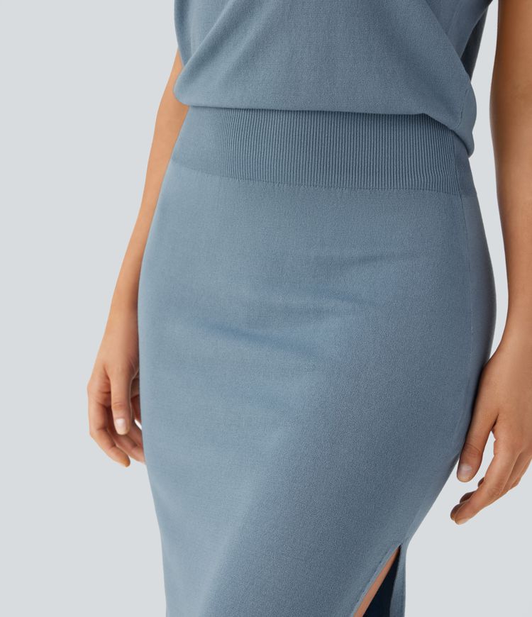 Off Shoulder Short Sleeve Midi Slim Casual Sweater Dress