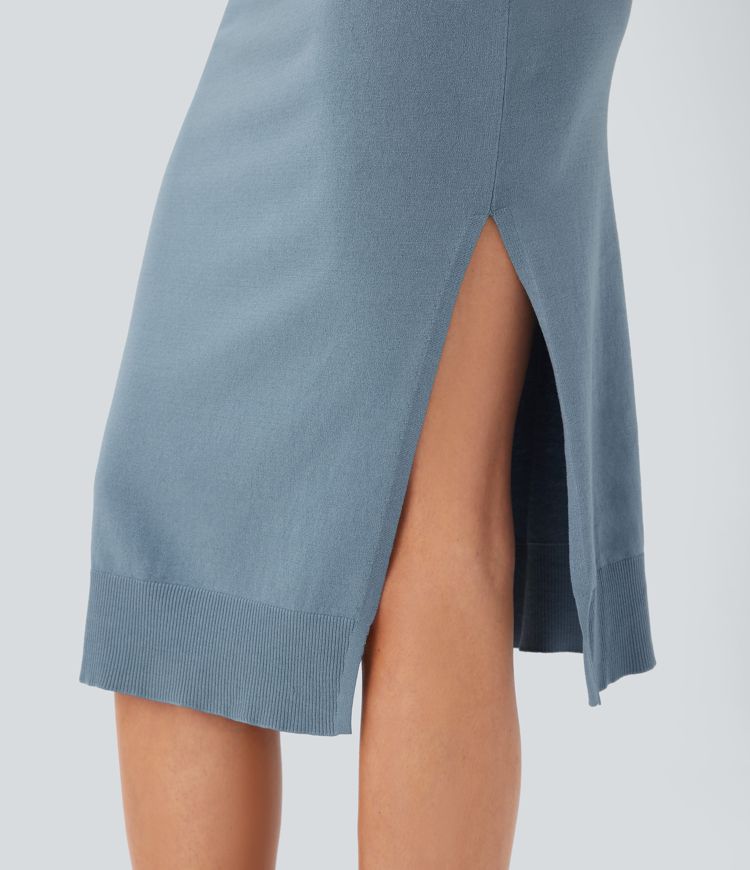 Off Shoulder Short Sleeve Midi Slim Casual Sweater Dress