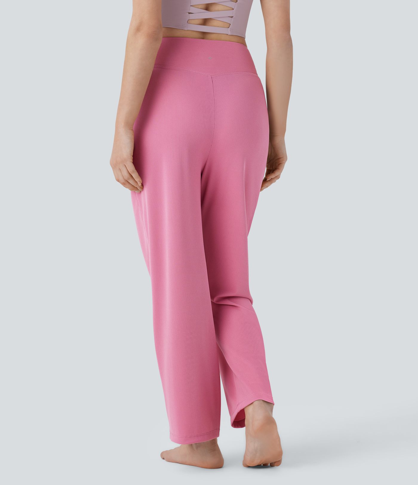 Mid Rise Pocket Straight Leg Waffle Yoga Trousers