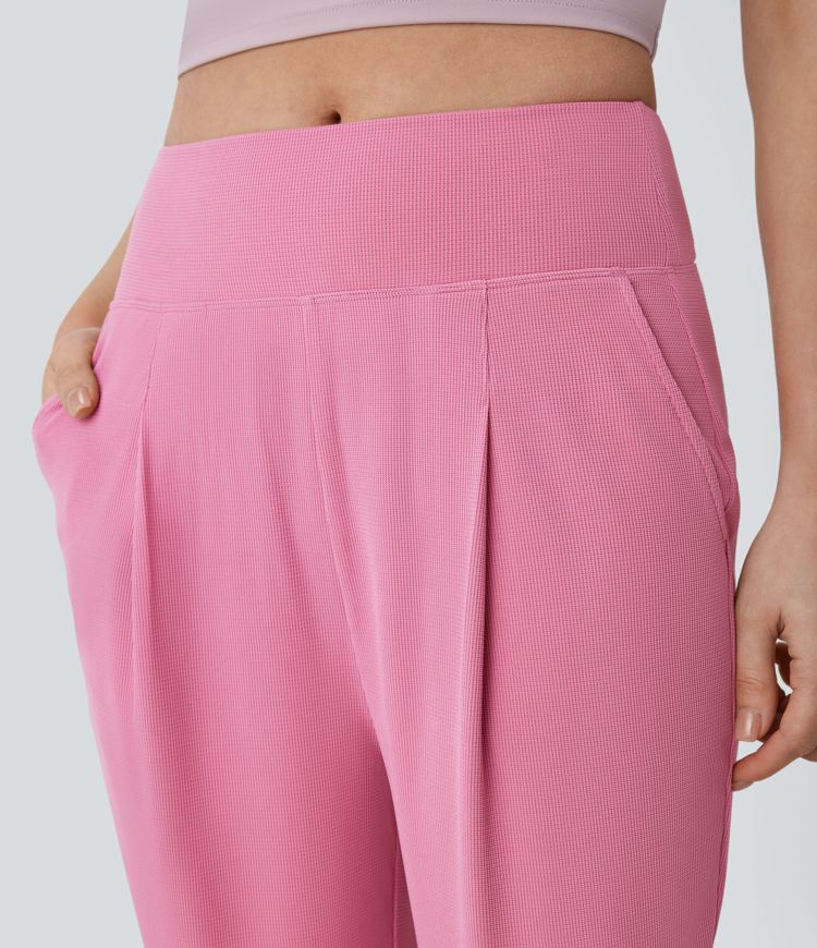 Mid Rise Side Pocket Straight Leg Waffle Yoga Trousers