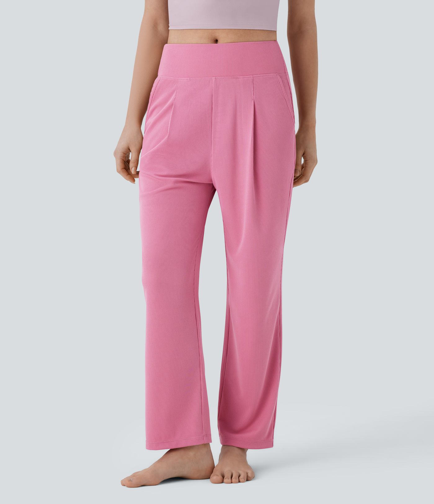 Mid Rise Pocket Straight Leg Waffle Yoga Trousers