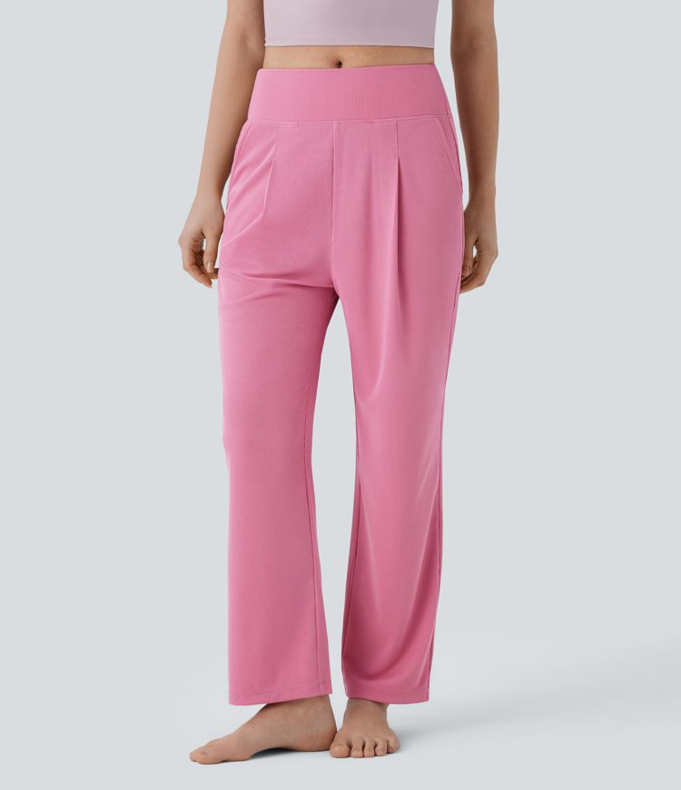 Mid Rise Side Pocket Straight Leg Waffle Yoga Trousers