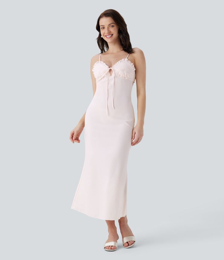 Frill Lace Up Midi Slip Dress