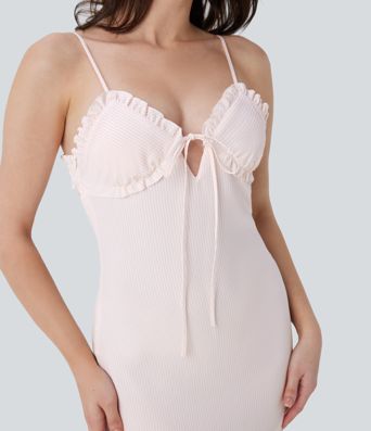 Frill Lace Up Midi Slip Dress