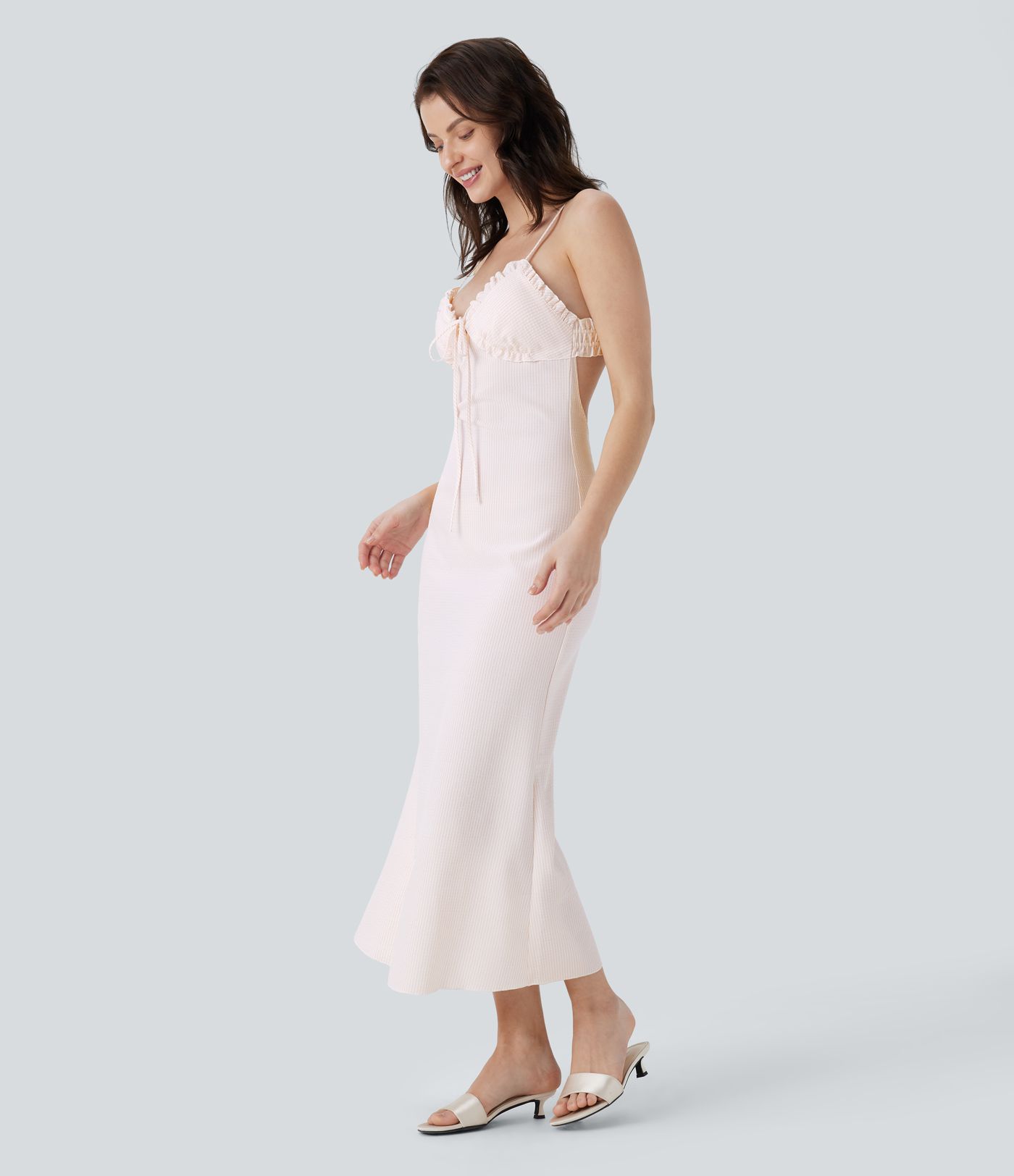 Frill Lace Up Midi Slip Dress