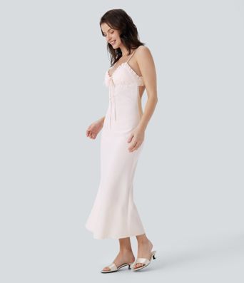 Frill Lace Up Midi Slip Dress