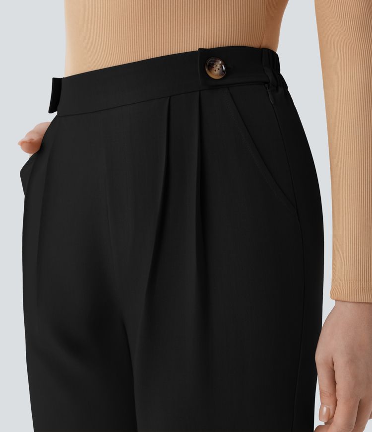 Hoch taillierte, schmal zulaufende Stoffhose mit unsichtbarem Reißverschluss und Seitentasche