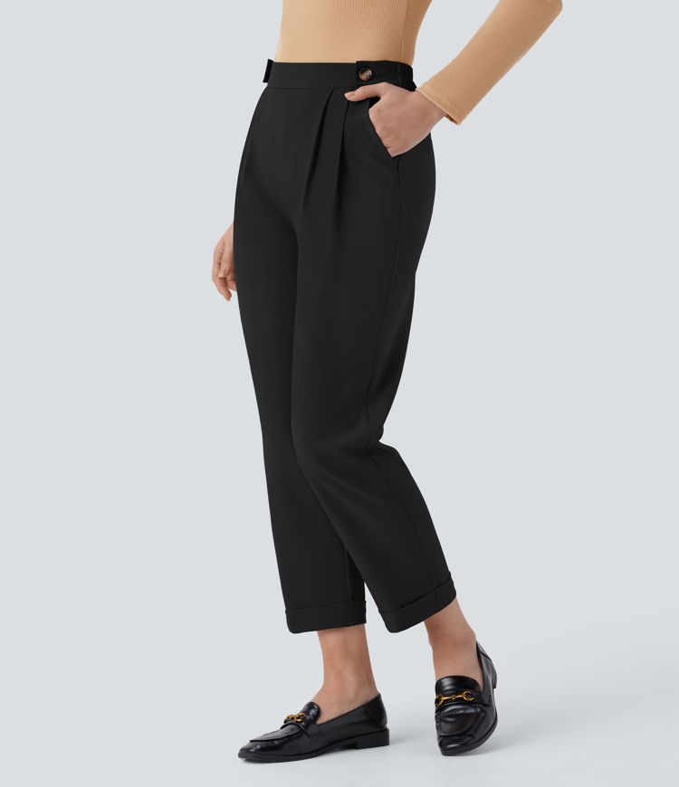 Hoch taillierte, schmal zulaufende Stoffhose mit unsichtbarem Reißverschluss und Seitentasche