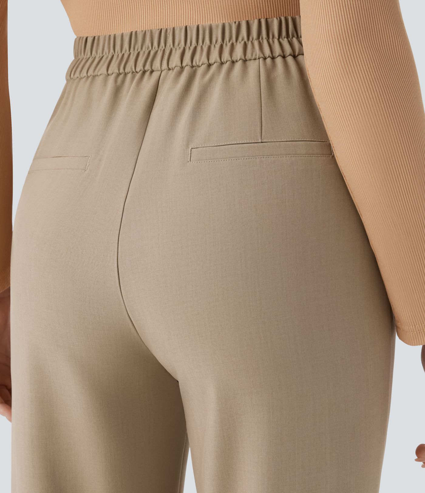 Pantalón oficina tiro alto ajustado bolsillo lateral botón cremallera invisible