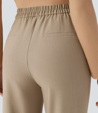 Pantalón oficina tiro alto ajustado bolsillo lateral botón cremallera invisible