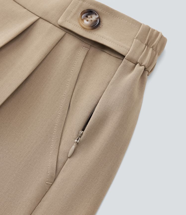 Pantalón oficina tiro alto ajustado bolsillo lateral botón cremallera invisible