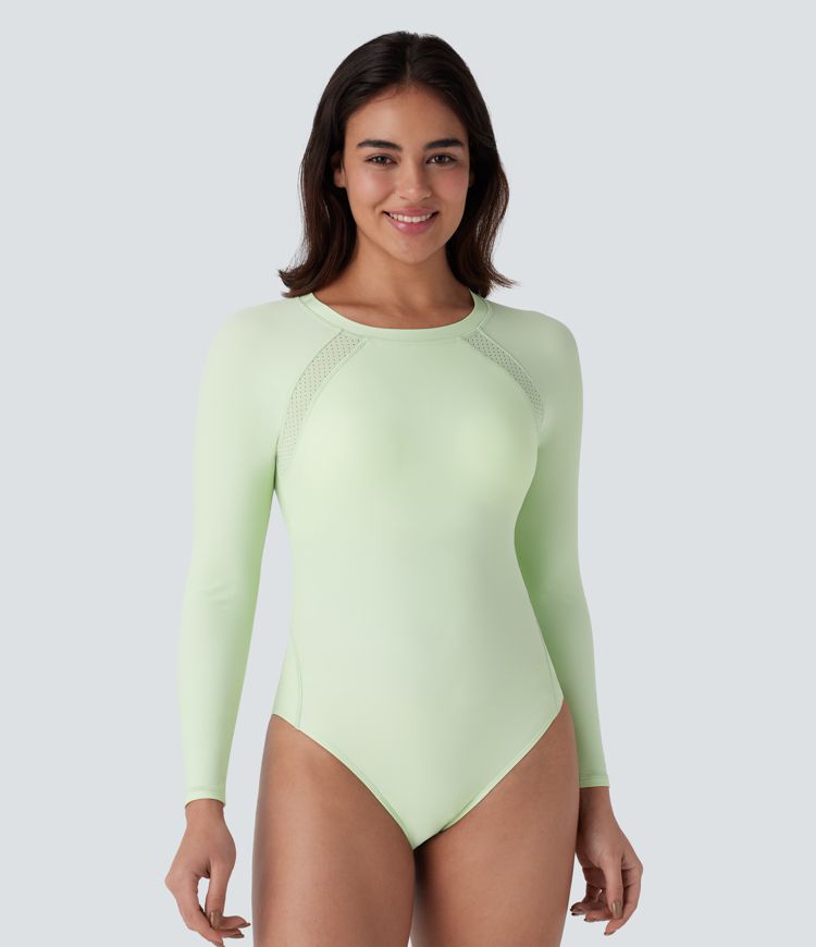 Backless Buckle Contrast Perforated One Piece Swimsuit
