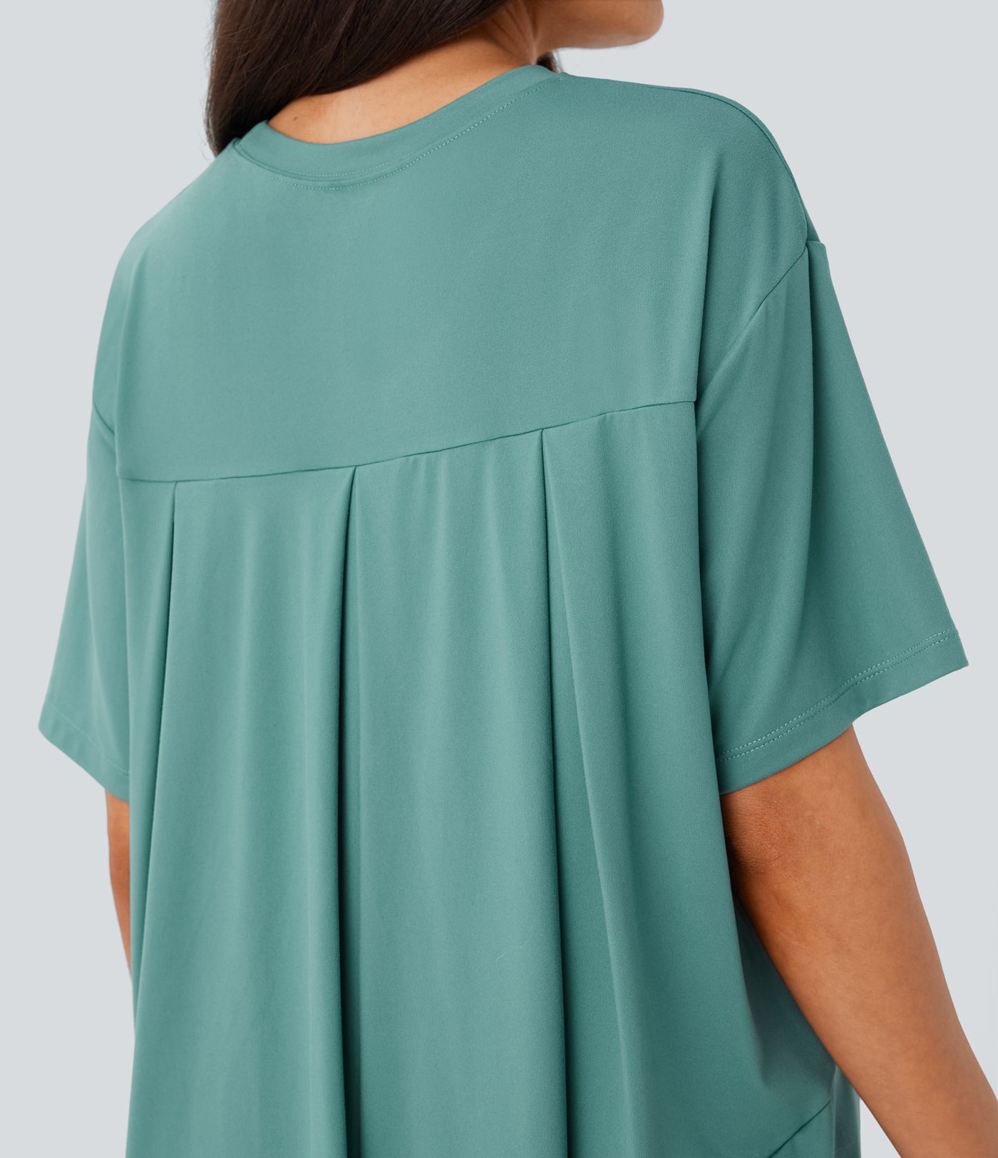 Blusa cuello redondo manga corta dobladillo asimétrico alto bajo