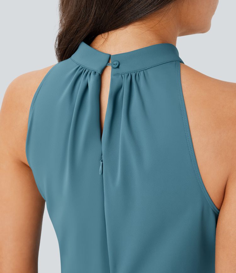 Mono Breezeful™ holgado secado rápido pierna ancha bolsillo lateral cremallera invisible cuello halter