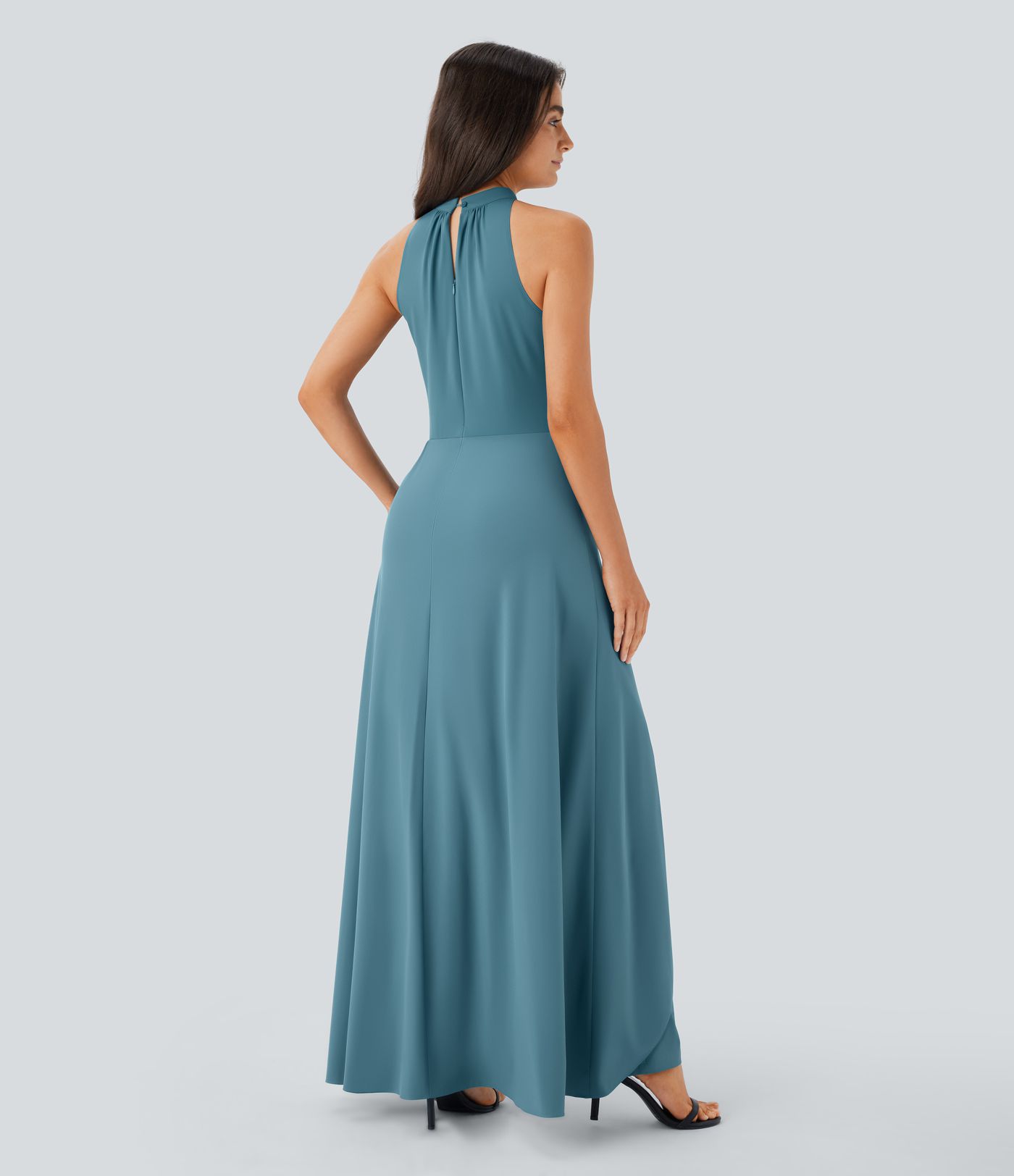 Mono Breezeful™ holgado secado rápido pierna ancha bolsillo lateral cremallera invisible cuello halter