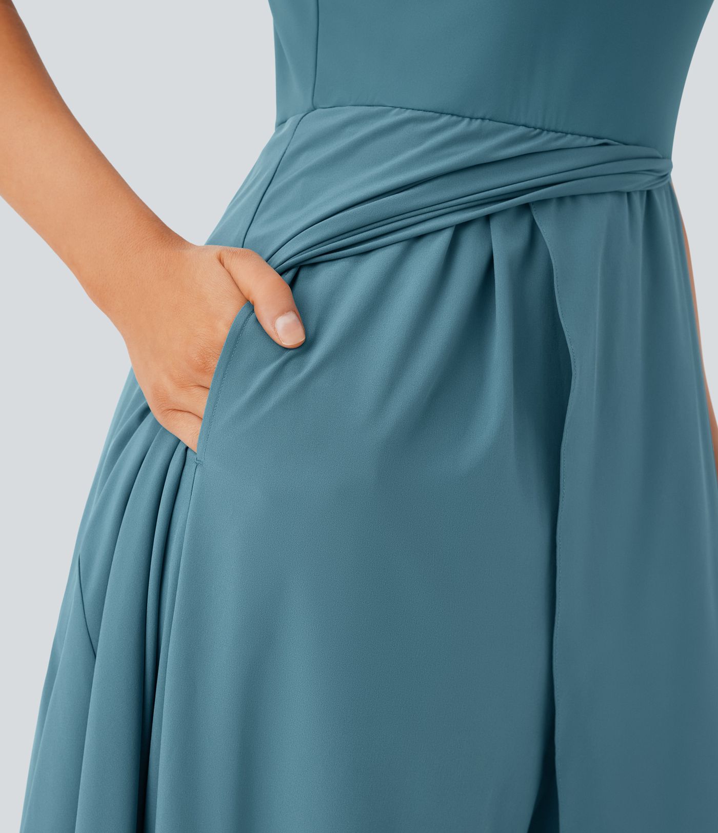 Mono Breezeful™ holgado secado rápido pierna ancha bolsillo lateral cremallera invisible cuello halter