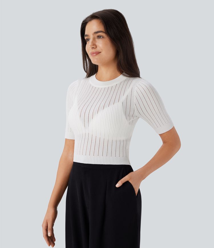 Arbeitspullover mit Rundhalsausschnitt, kurzen Ärmeln und Cut-Outs