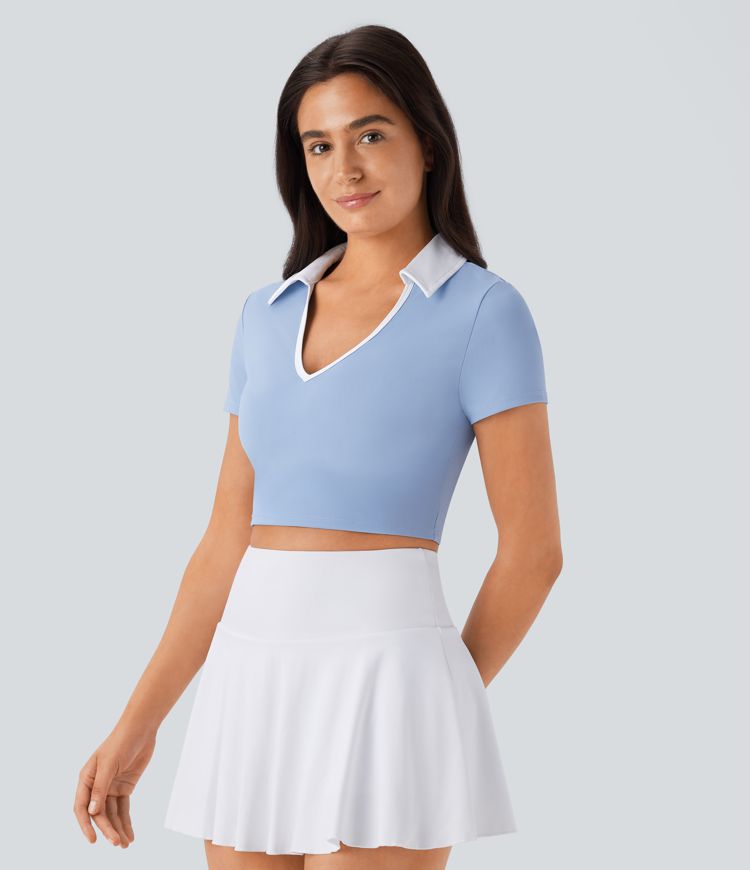 SoftlyZero™ QuickDry Color Block Cropped Tennis Sports Top