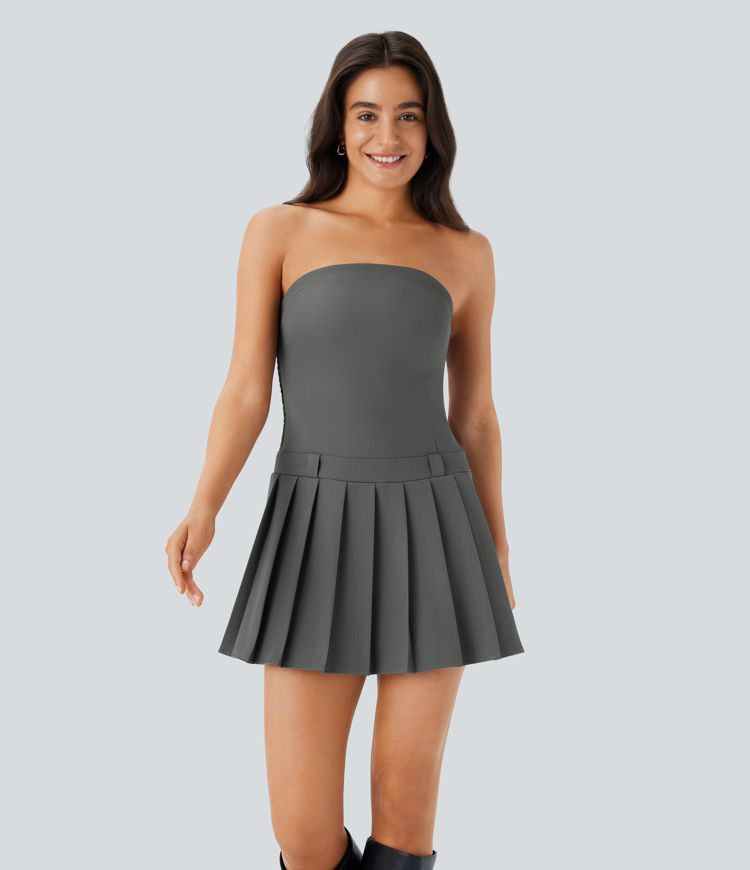 Lässiges, gerafftes Mini-Tube-Kleid mit unsichtbarem Reißverschluss an der Seite und plissiertem Saum