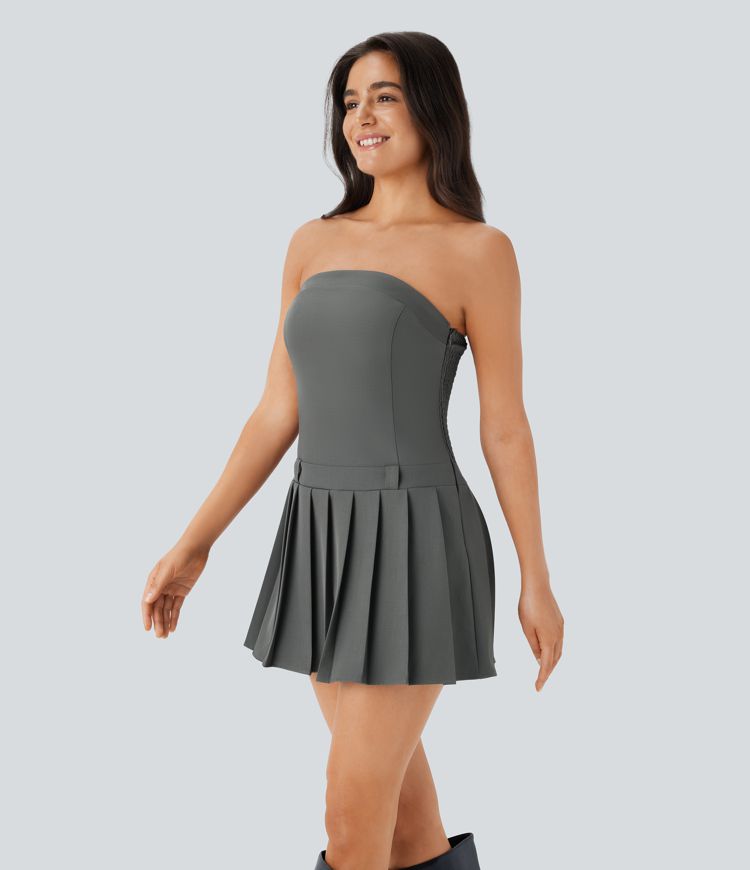 Lässiges, gerafftes Mini-Tube-Kleid mit unsichtbarem Reißverschluss an der Seite und plissiertem Saum