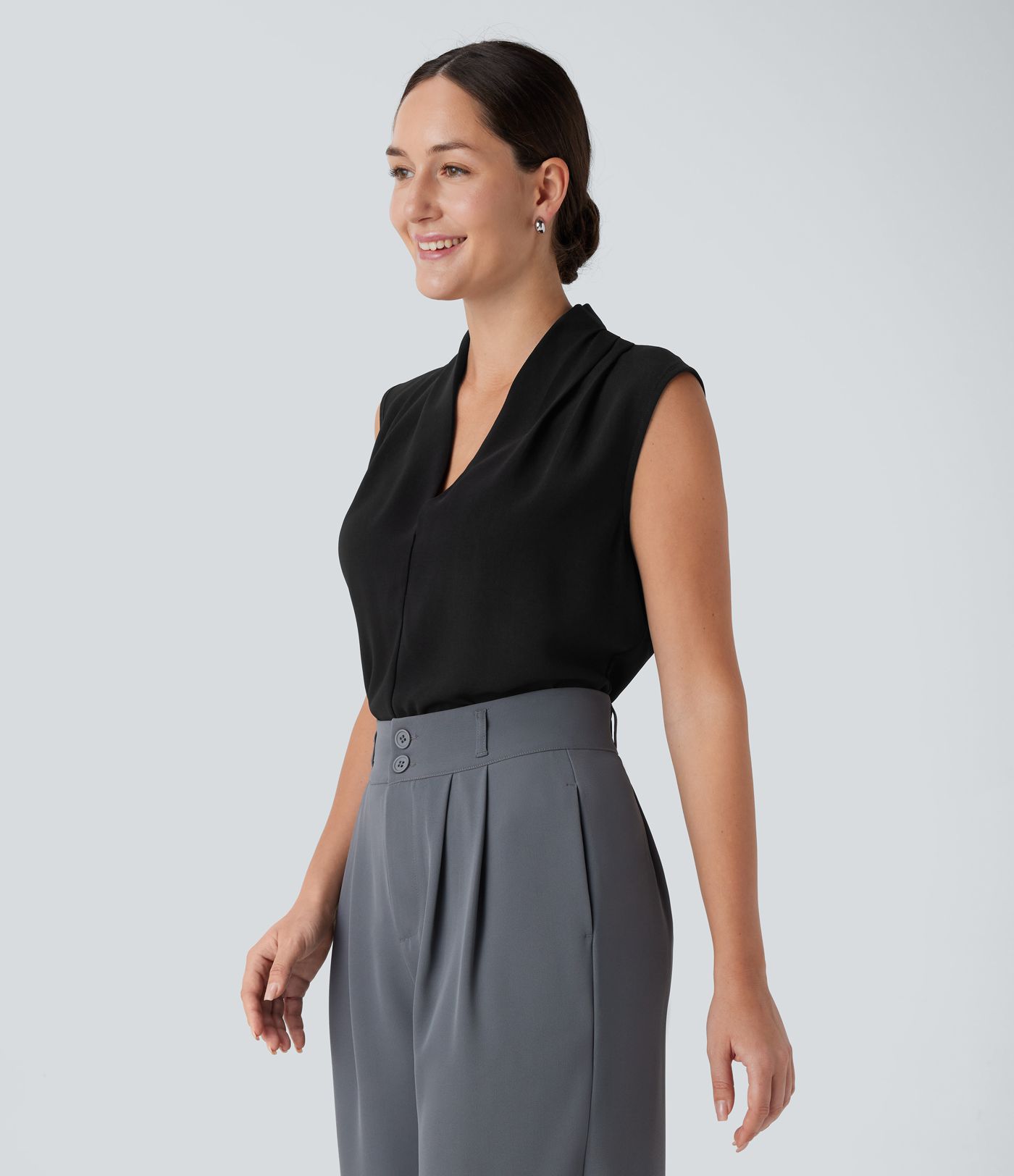 V Neck Sleeveless Women Work Blouse Top Shirt