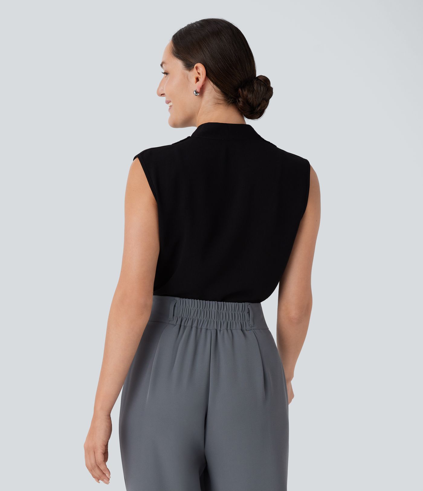 V Neck Sleeveless Women Work Blouse Top Shirt