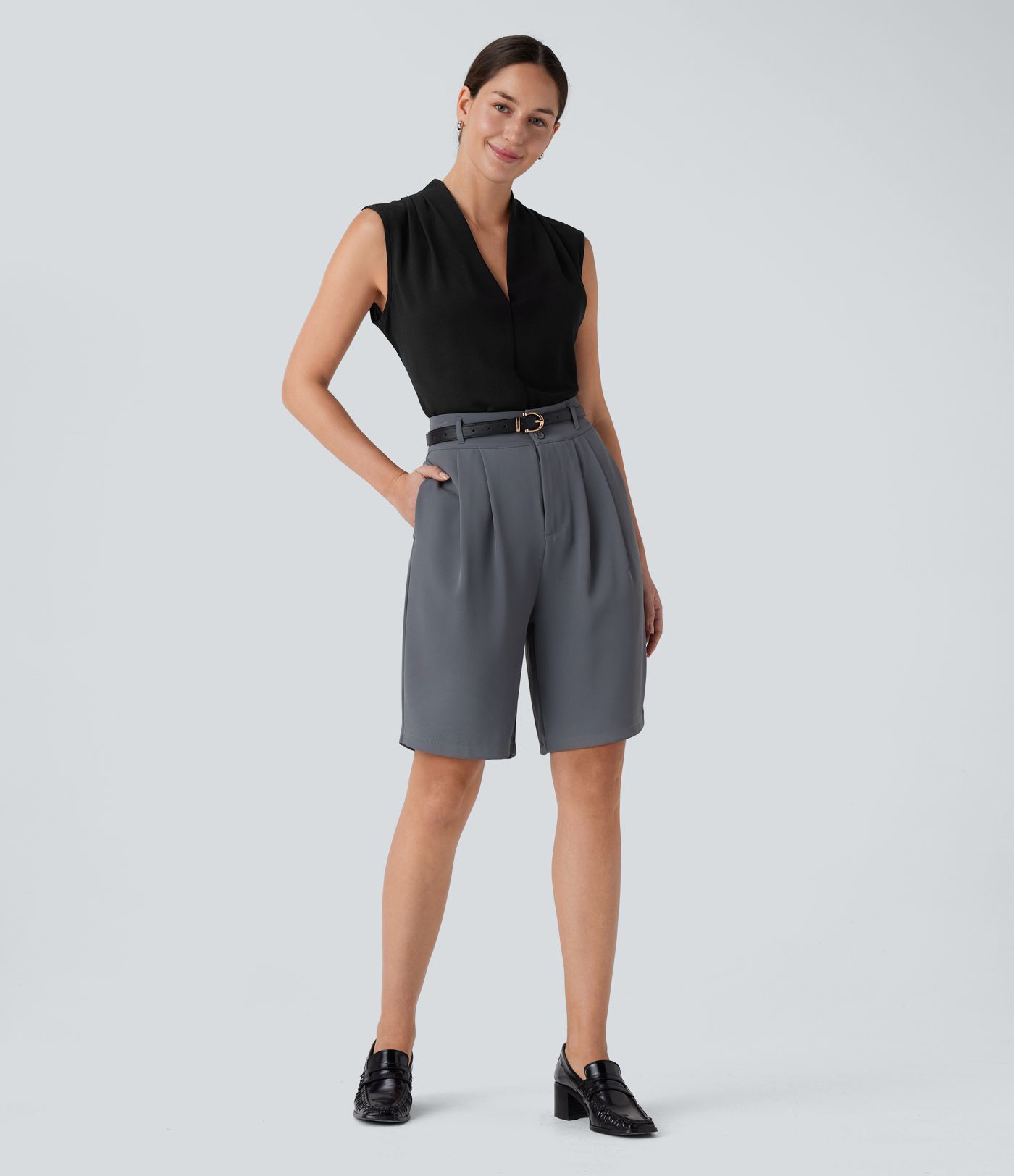 V Neck Sleeveless Women Work Blouse Top Shirt