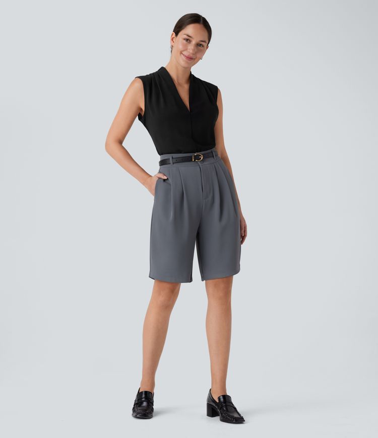 V Neck Sleeveless Women Work Blouse Top Shirt