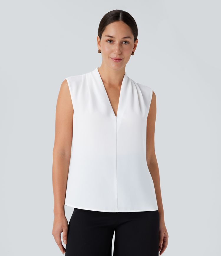 Blusa oficina sin mangas cuello V