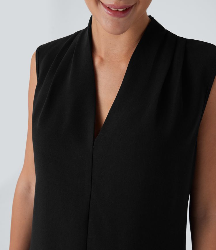 V Neck Sleeveless Women Work Blouse Top Shirt