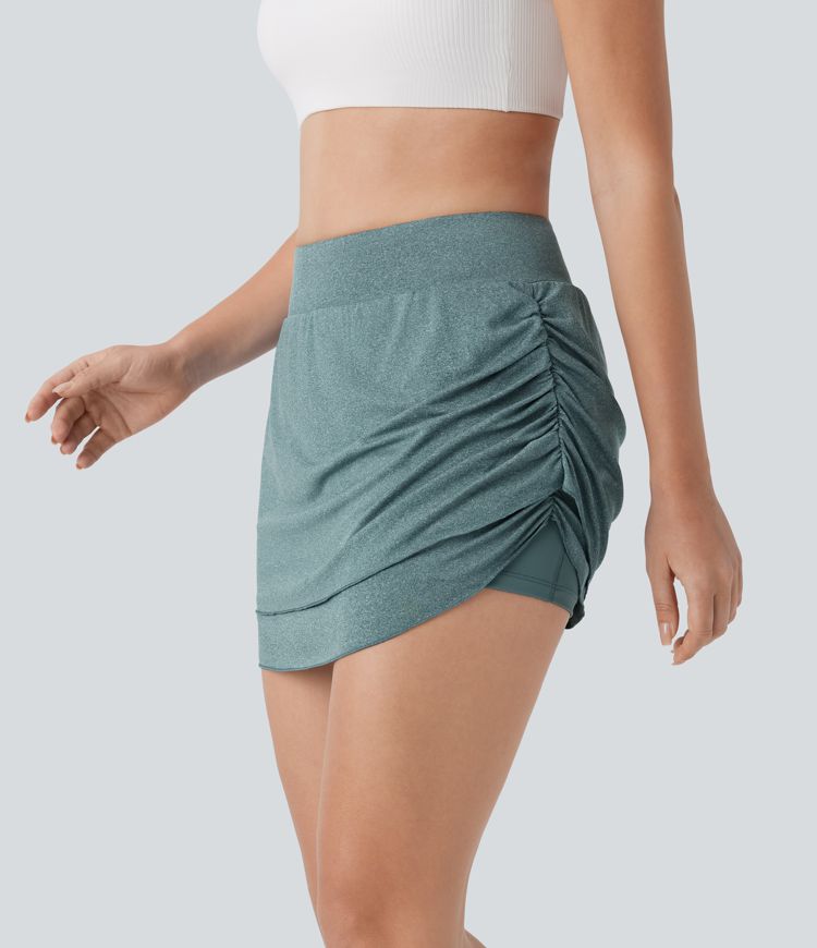 Mini Falda yoga 2 en 1 bolsillo lateral tiro alto dobladillo asimétrico fruncido