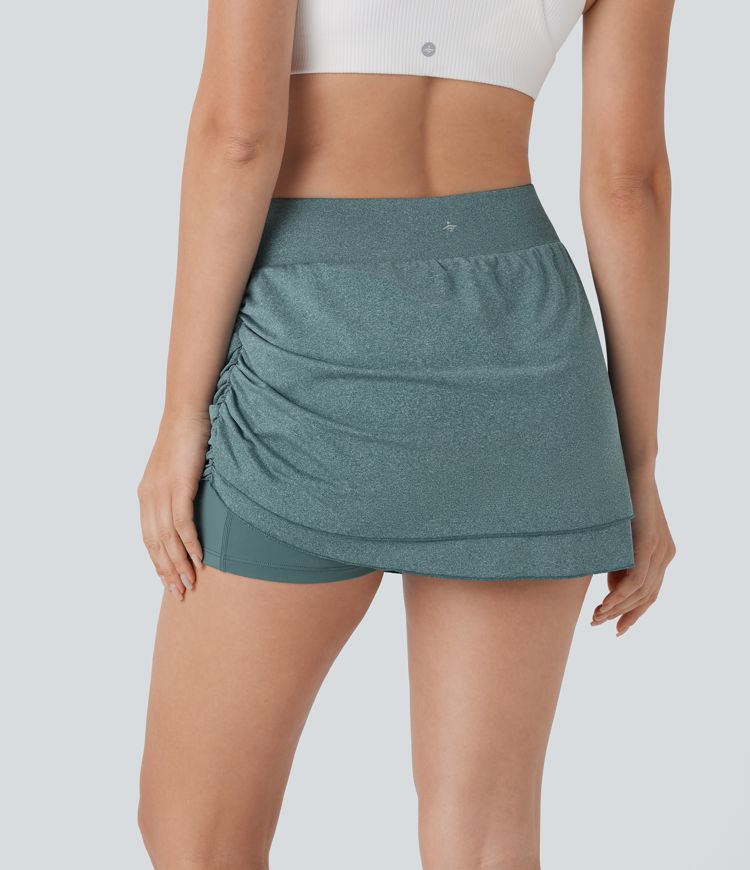 Mini Falda yoga 2 en 1 bolsillo lateral tiro alto dobladillo asimétrico fruncido