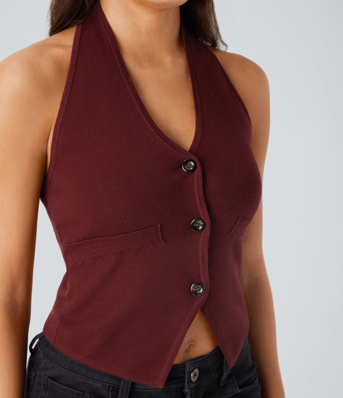 Chaleco cárdigan ajustado cuello halter sin espalda