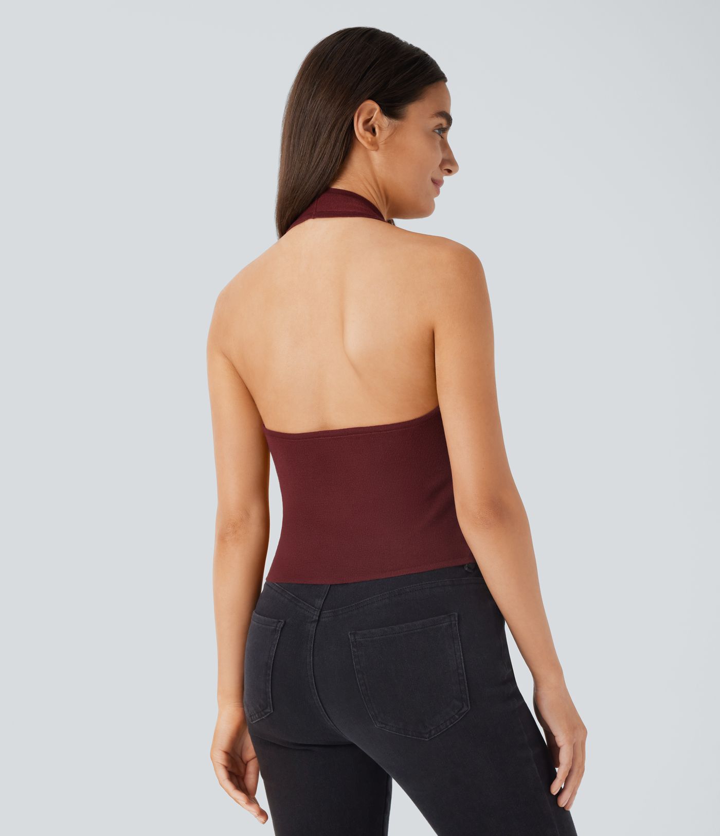 Chaleco cárdigan ajustado cuello halter sin espalda