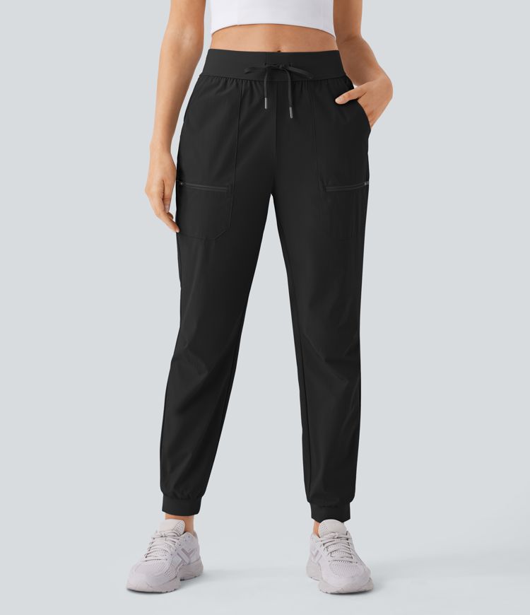 Water Repellent Wear-Resistant Mid Rise Drawstring Multiple Pockets Hiking Pile Joggers
