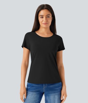 Crew Neck Short Sleeve Basic Work Top Crew Neck Short Sleeve Basic Work Top