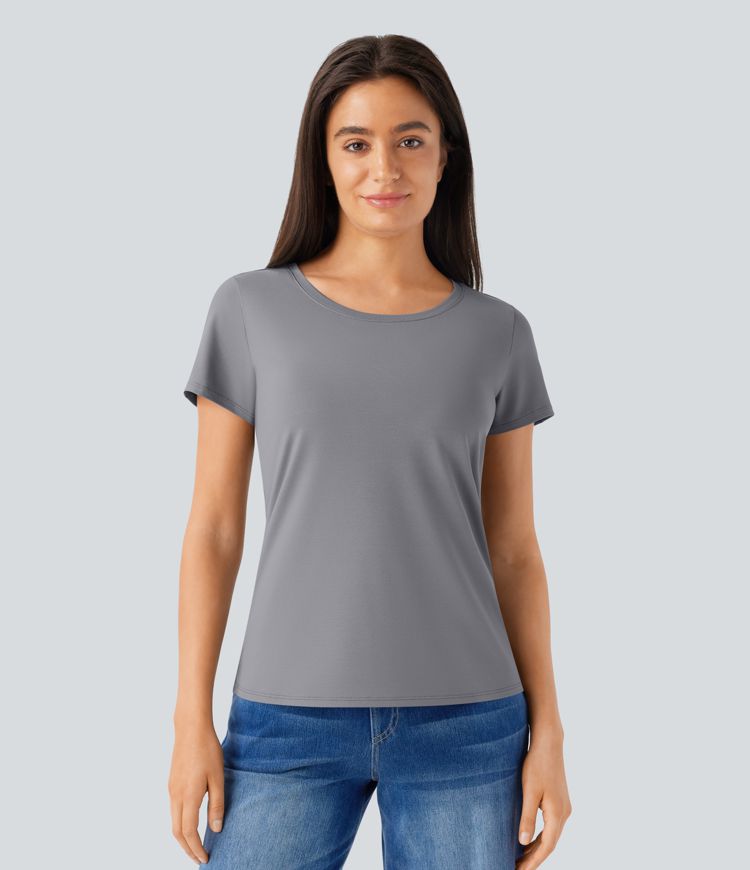 Round Neck Short Sleeve Basic Work Top
