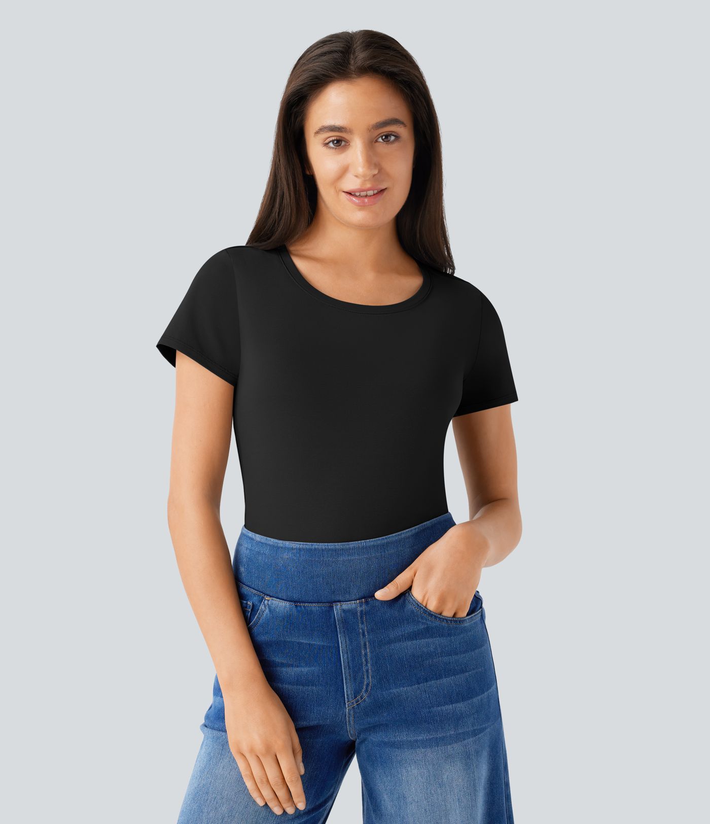 Crew Neck Short Sleeve Basic Work Top Crew Neck Short Sleeve Basic Work Top