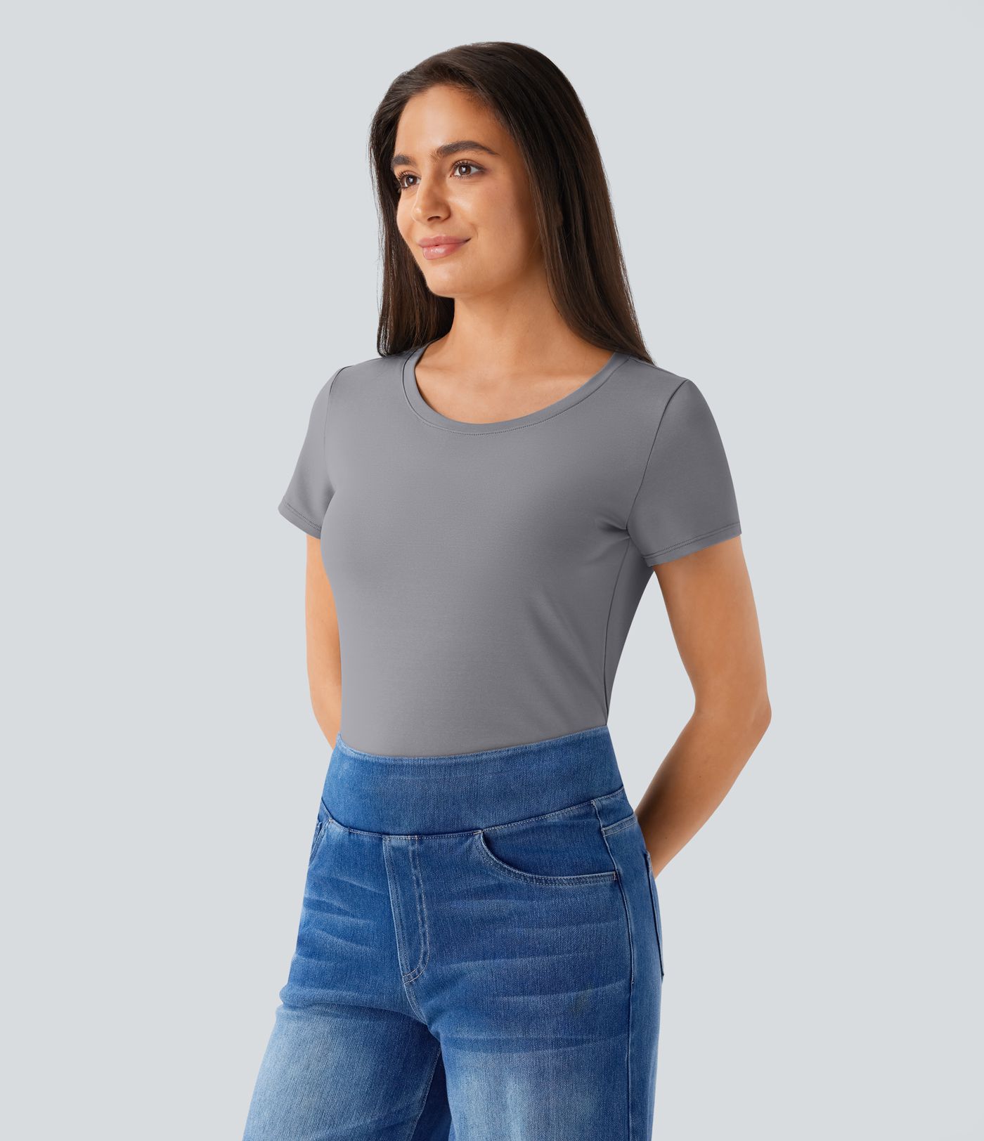 Round Neck Short Sleeve Basic Work Top