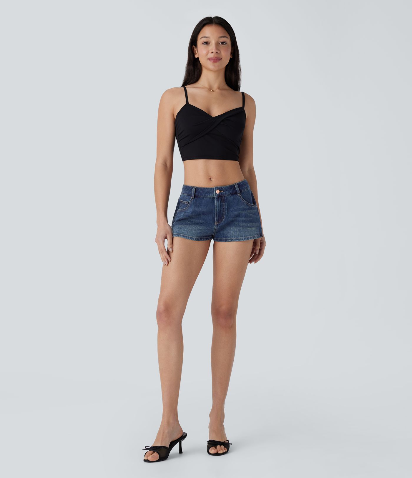 Halara Flex™ Low Rise mehrere Taschen Split Washed Denim Shorts