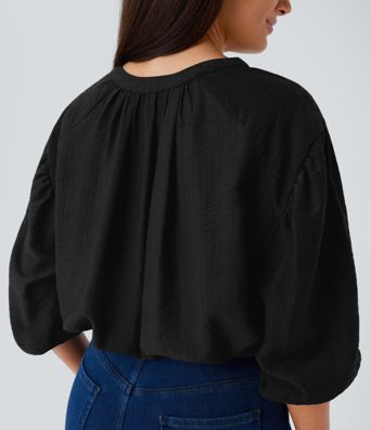 Haut décontracté oversize col V manches bouffantes 3/4