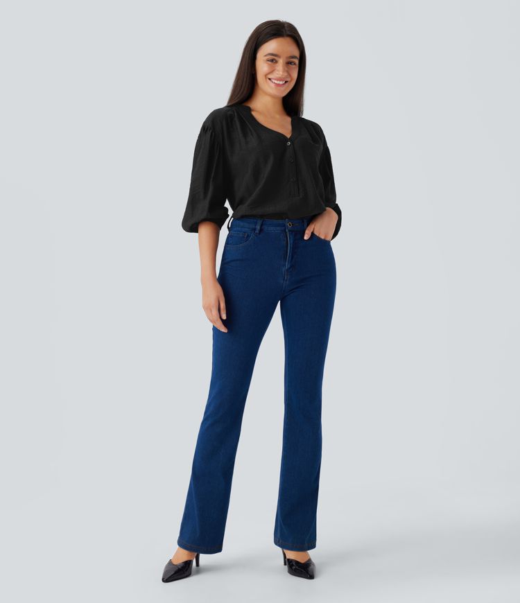 Haut décontracté oversize col V manches bouffantes 3/4