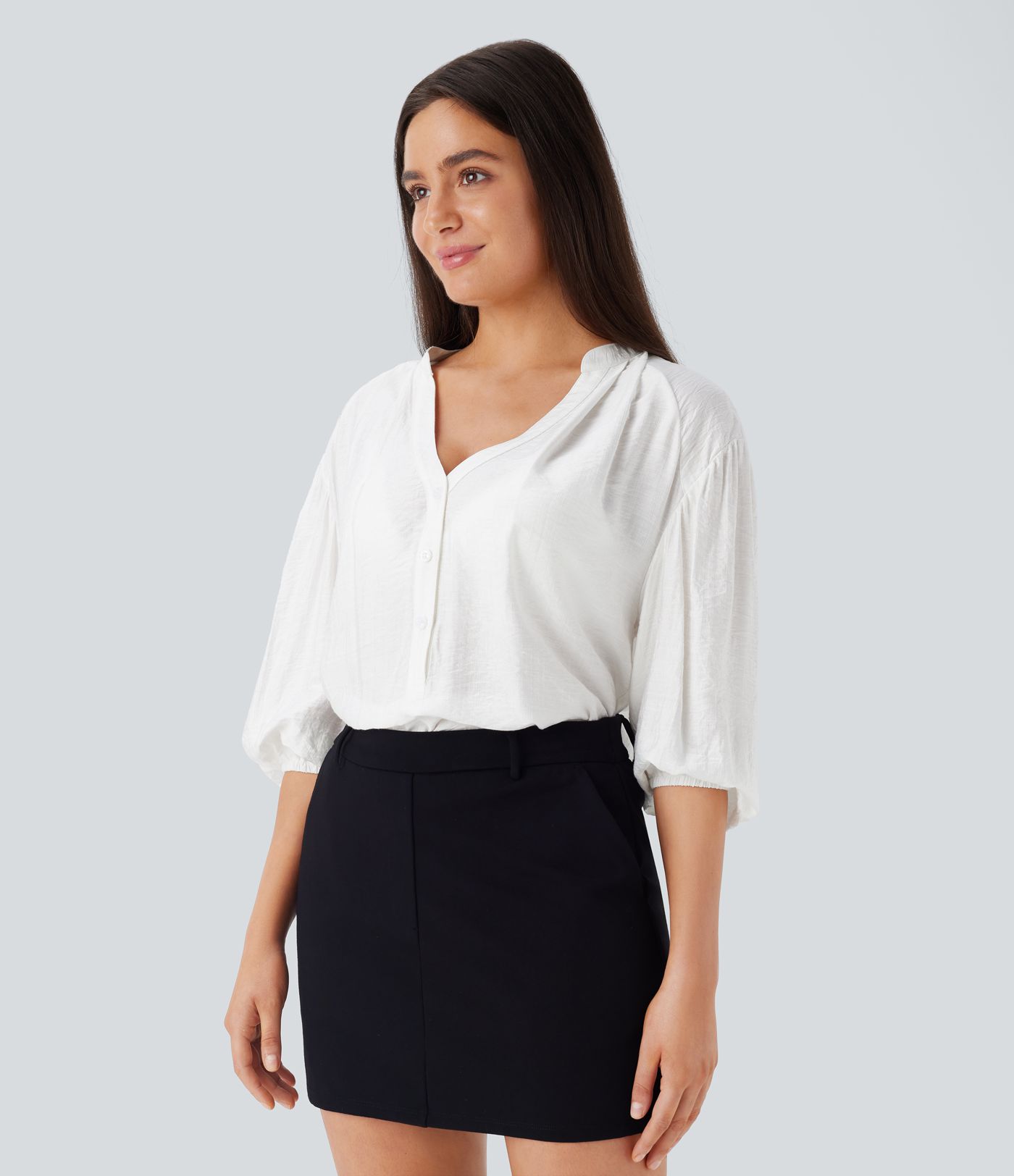 Blusa gran tamaño cuello V manga obispo