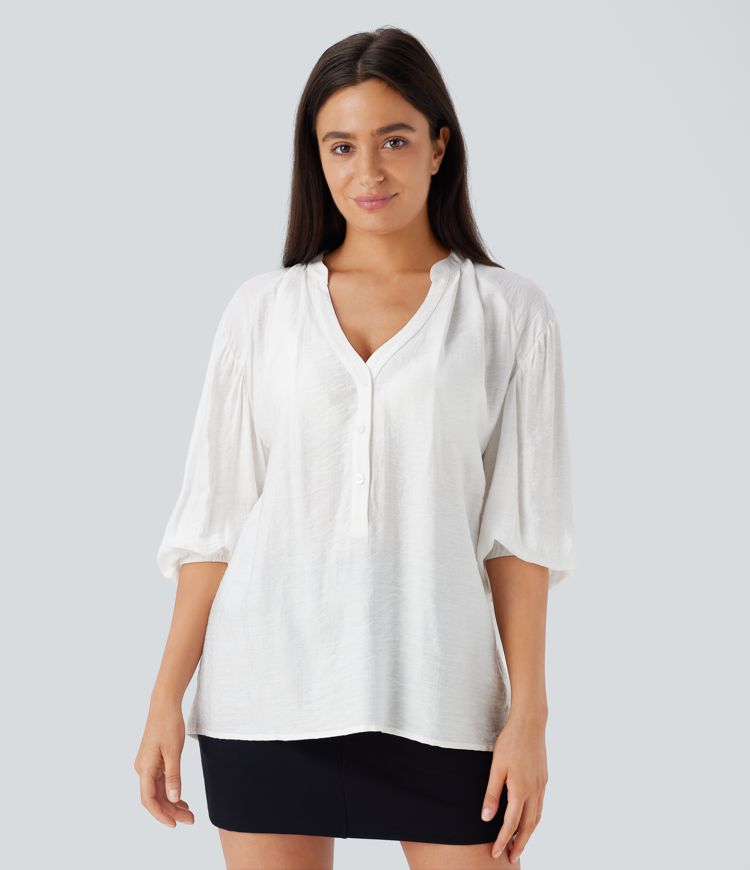 Blusa gran tamaño cuello V manga obispo