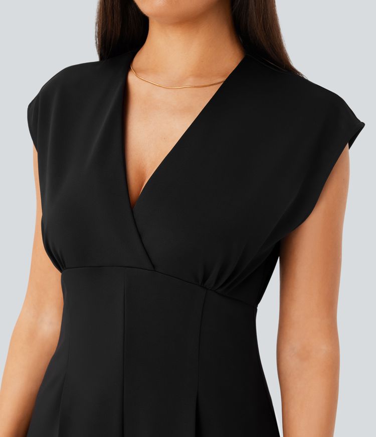 Combinaison de travail col V à manches courtes avec fermeture éclair invisible et poches latérales