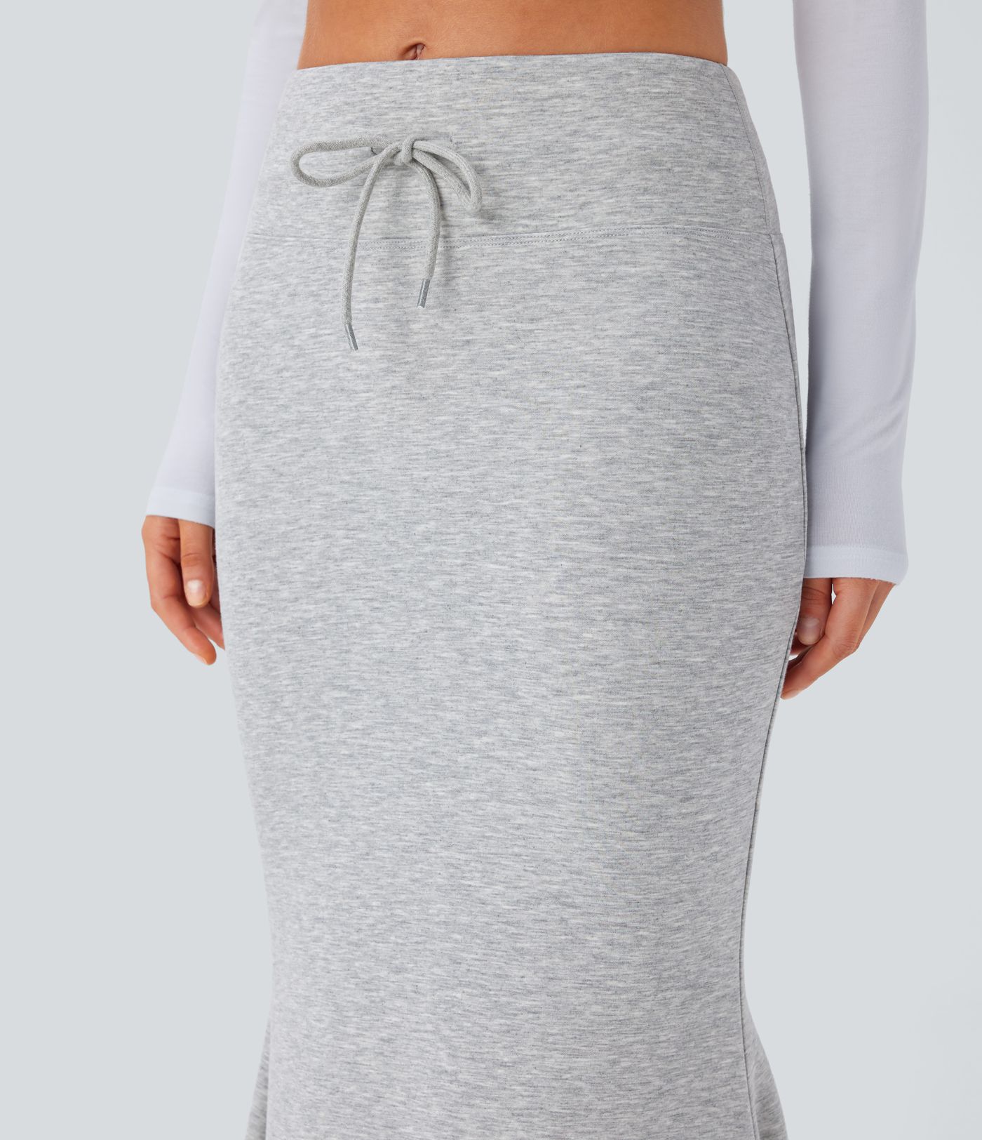 Mid Rise Tummy Control Drawstring Bodycon Maxi Casual Mermaid Skirt