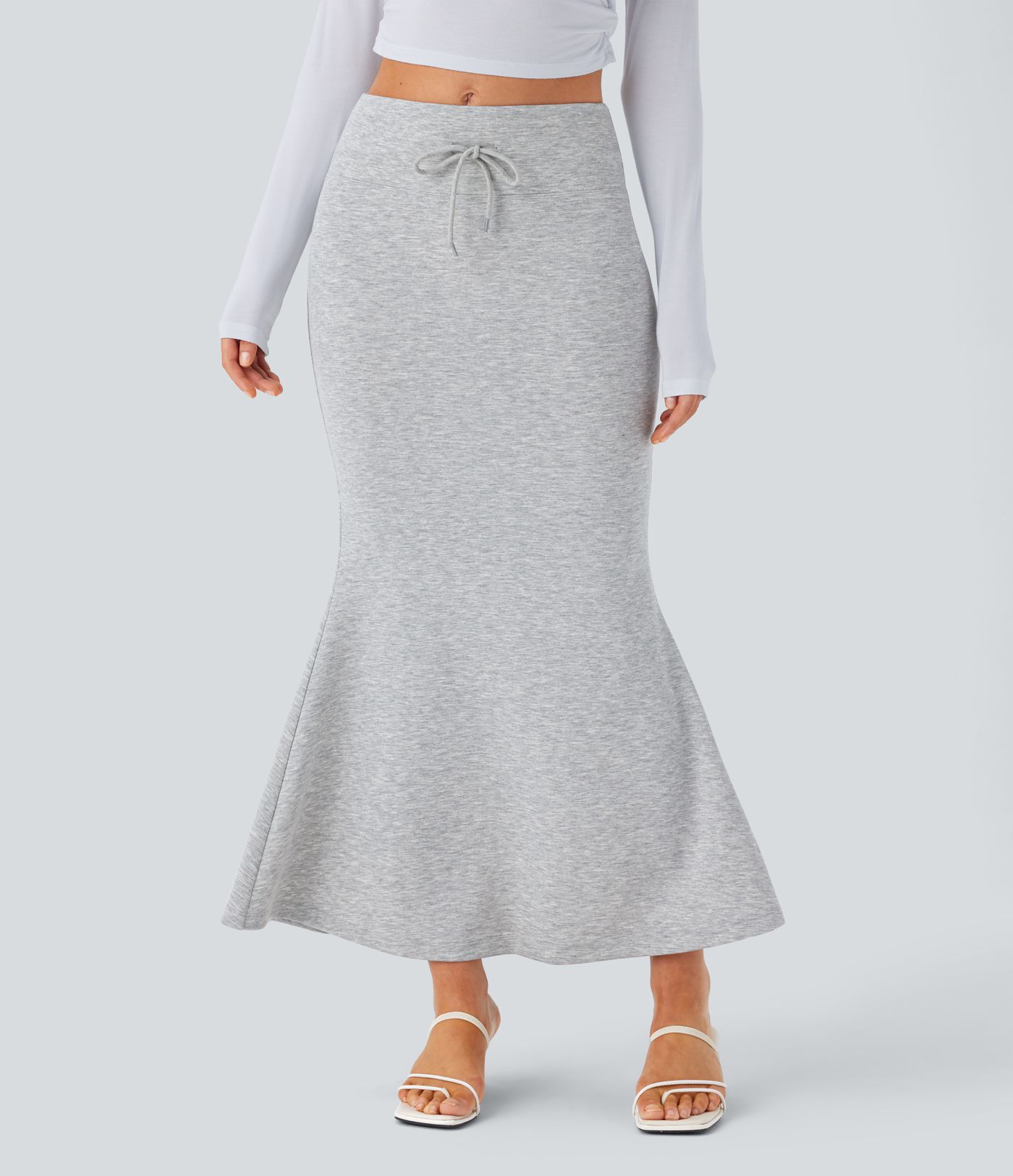 Mid Rise Tummy Control Drawstring Bodycon Maxi Casual Mermaid Skirt