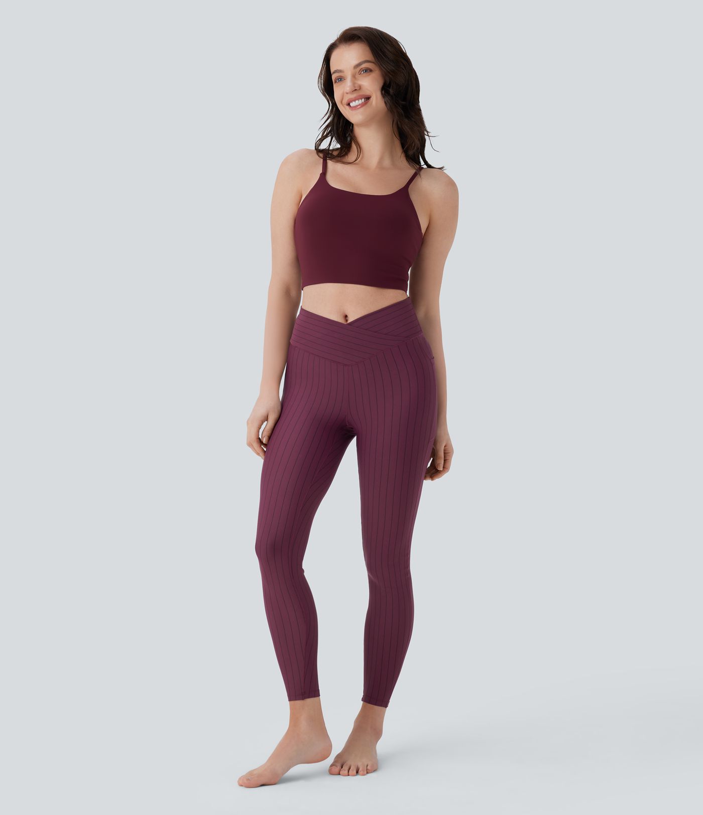 Crossover High Waisted Pocket Stripe 7/8 Cool Touch Yoga Leggings