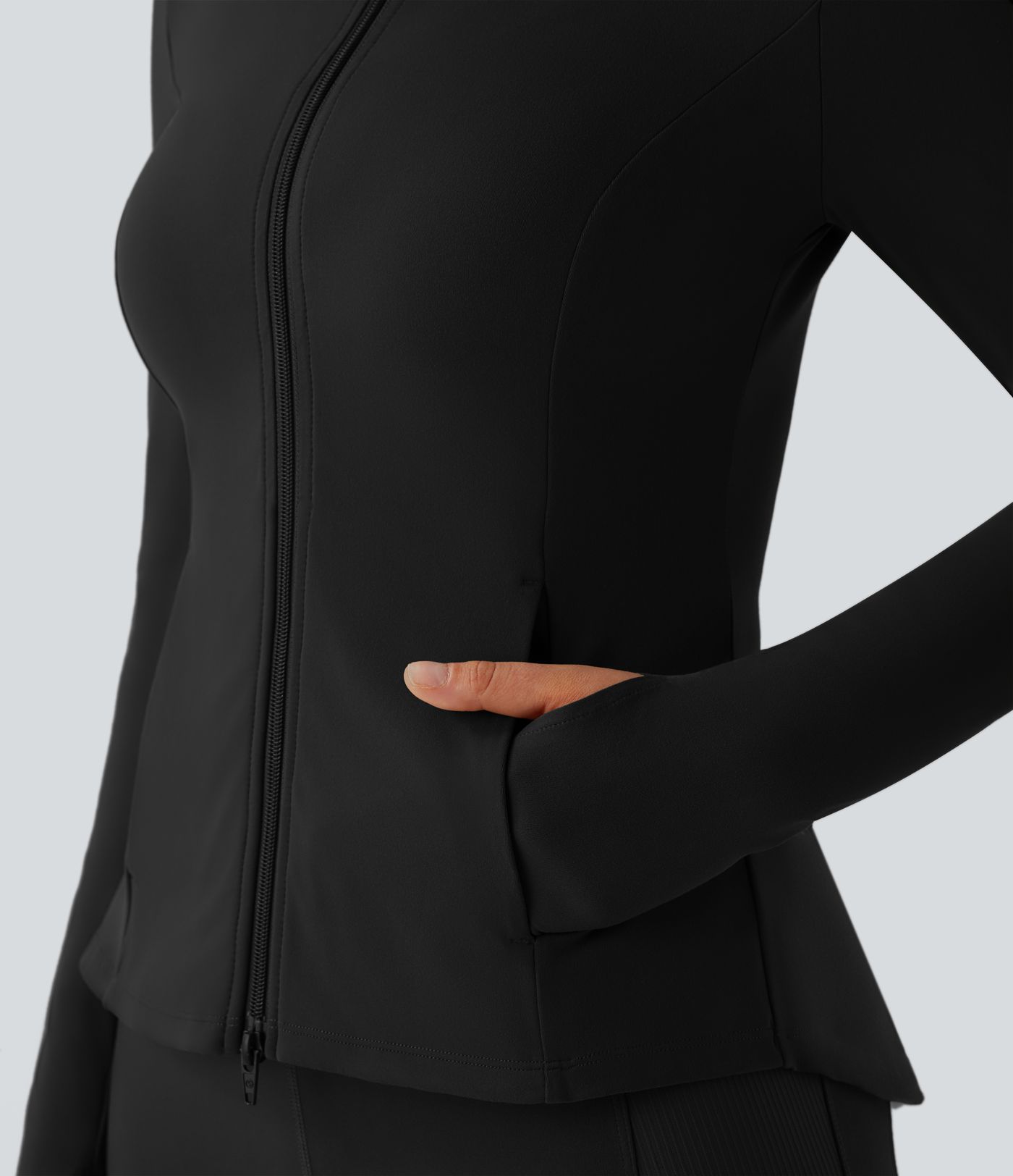 Softlyzero™ Stand Collar Thumb Hole Pockets Pleated Zipper Slim Equestrian Horse Riding Jacket-UPF50+